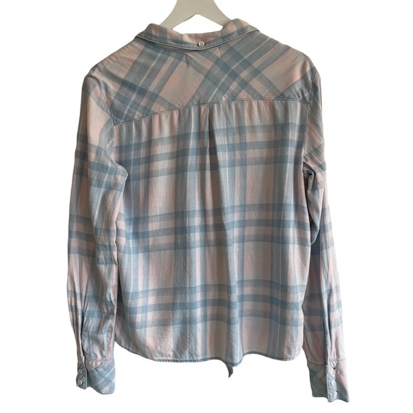 Cloth & Stone Plaid Tie Up Flannel Shirt, Pink & Blue, Size S - Picture 4 of 7